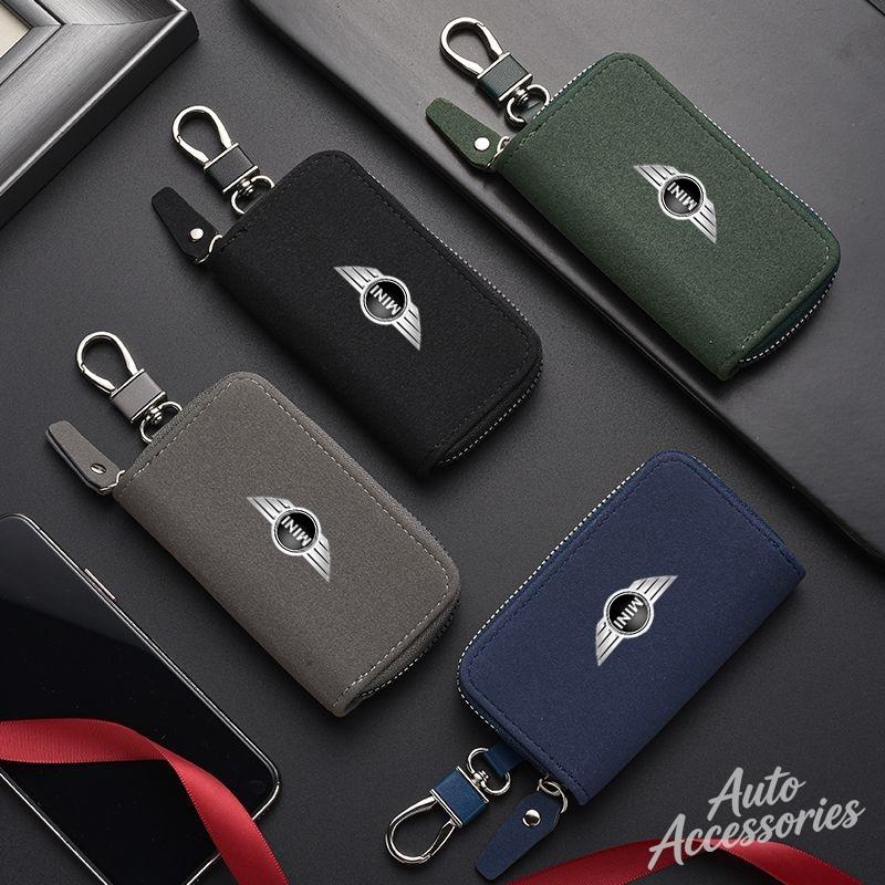 Leather Car Key Case Multifunction Unisex Zipper Wallet Accessory For Bmw Mini Cooper Clubman Countryman R57 R58 R59 R60 sticker FF42
