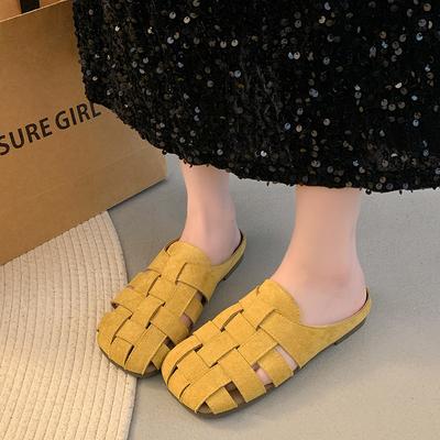 Baotou Slippers Women's Summer Wear 2025 New Retro Woven Hollow Breathable Comfortable Lazy Flat Slippers