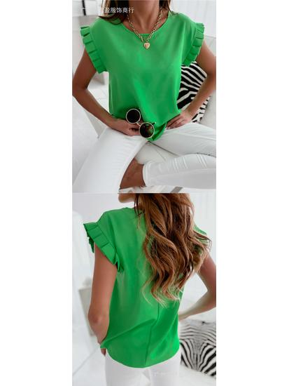 Women's Short Sleeve Round Neck Pleated Top