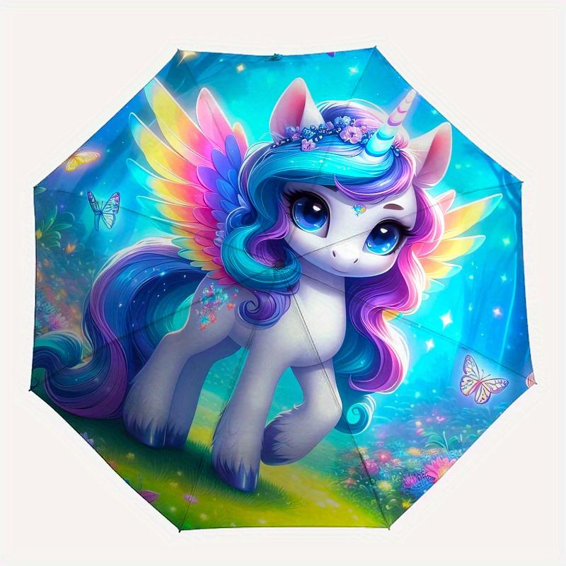 Unicorn Fantasy Theme 8 Bone Hand Automatic Folding Umbrella, Compact and Portable Design, A Perfect Gift for Birthday, Christmas or Busines