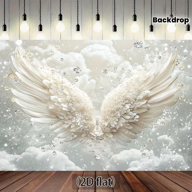 

2D White Angel Wings Backdrop with Clouds and Diamonds for Photoshoot 47.2x31.5inch/120*80cm