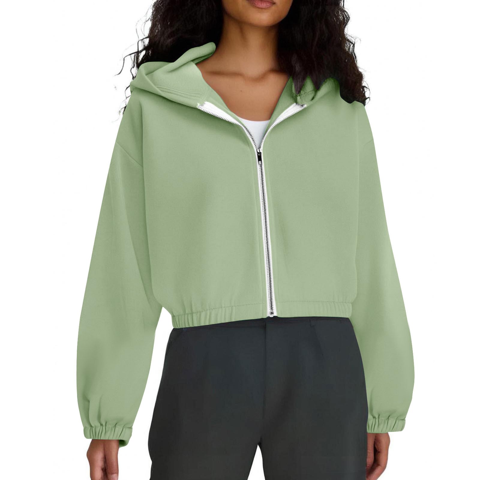 

Женская модная однотонная куртка с капюшоном, короткой длины, на молнии, толстовка, верхняя одежда M