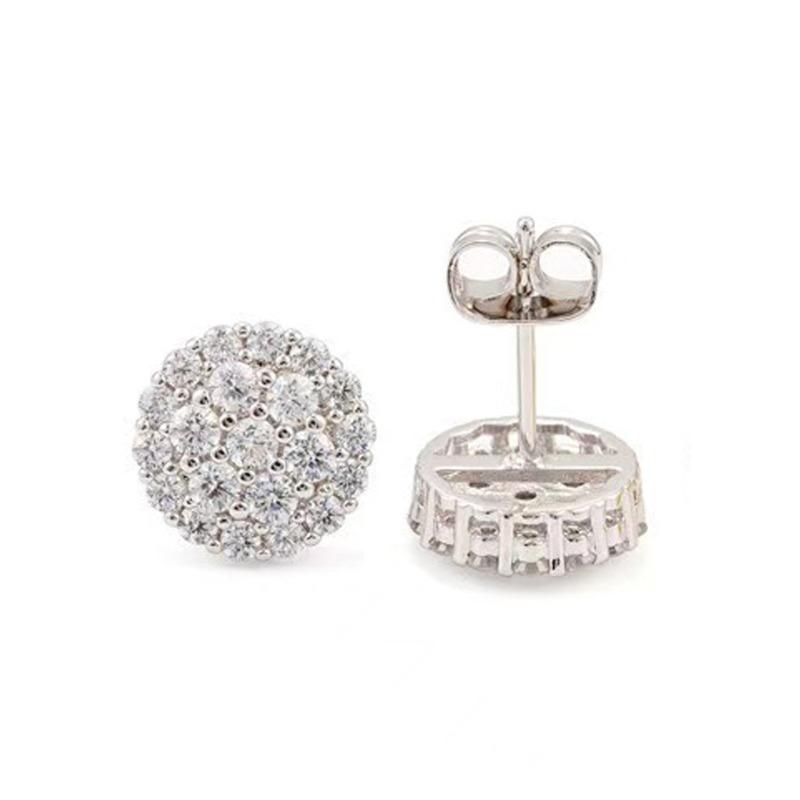 Floral design round stud earrings - personalized, full diamond micro-pave cubic zirconia fashion earrings for women