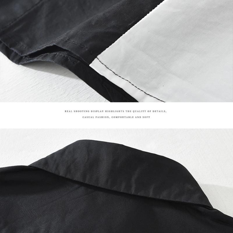 Korean Fashion Men Long Sleeve Shirt Youth Streetwear Patchwork Shirt with Pocket Spring Fall Lapel Collar Pure Cotton Casual Tops Male