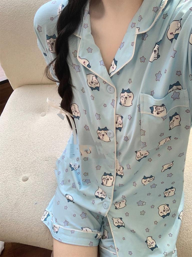 Pigiama Cartoon Chiikawa Xiaohachi Donna Estivo Manica Corta Pantaloncini Studente Carino Dolce Usaki Pois