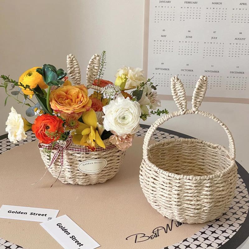 Handmade Easter Basket Wicker Basket Rabbit Shape Storage Baskets Flower Baskets Oval Square Round Home Decor Canastas De Pascua