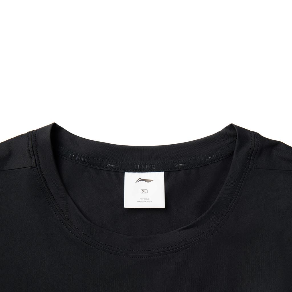 Li-Ning Comfortable Casual Versatile Breathable Round Neck Letter Solid Color Short Sleeve T-Shirt Men Tops Black ATSV265-8