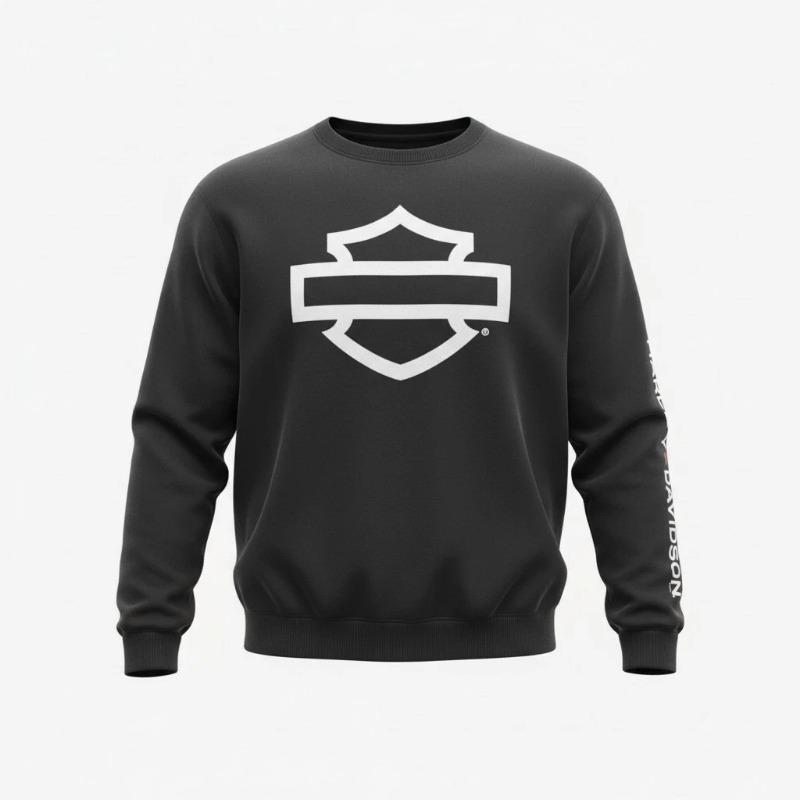 Neues Herren Vintage Rundhals-Sweatshirt - Schwarz Grau Weiß Motorrad-Print Langarm Hoodie Vielseitige Streetwear 6XL black