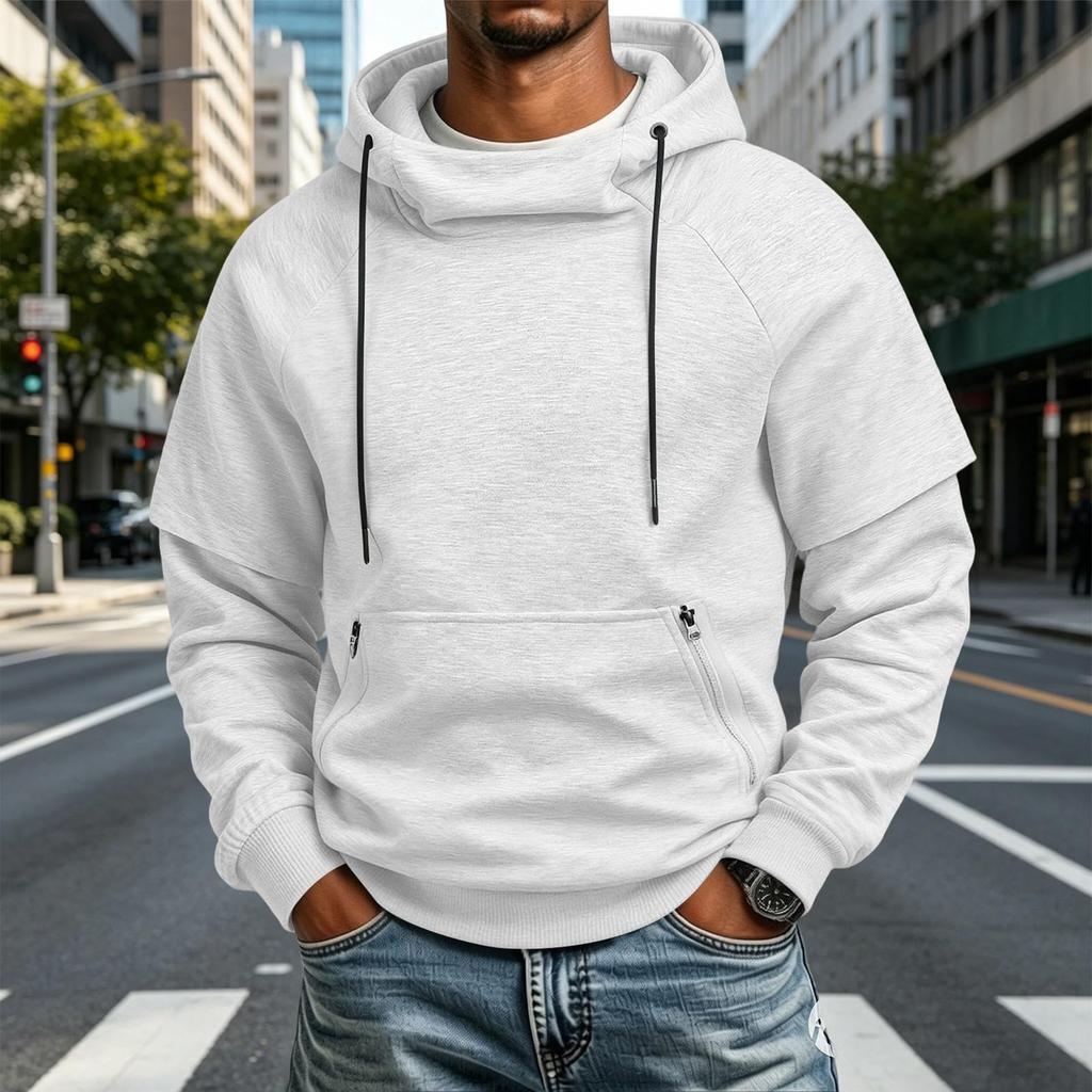 Men's Casual Long Sleeve Pullover Hoodie with Round Neck Sweatshirt for Sports and Everyday Wear