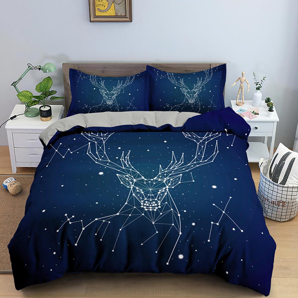 3D Galaxy King Queen Povlak na přikrývku Hvězdná obloha Ložní souprava Vesmír Povlak na přikrývku Vnější prostor Měkký 2/3ks Povlak na peřinu Tmavě modrá