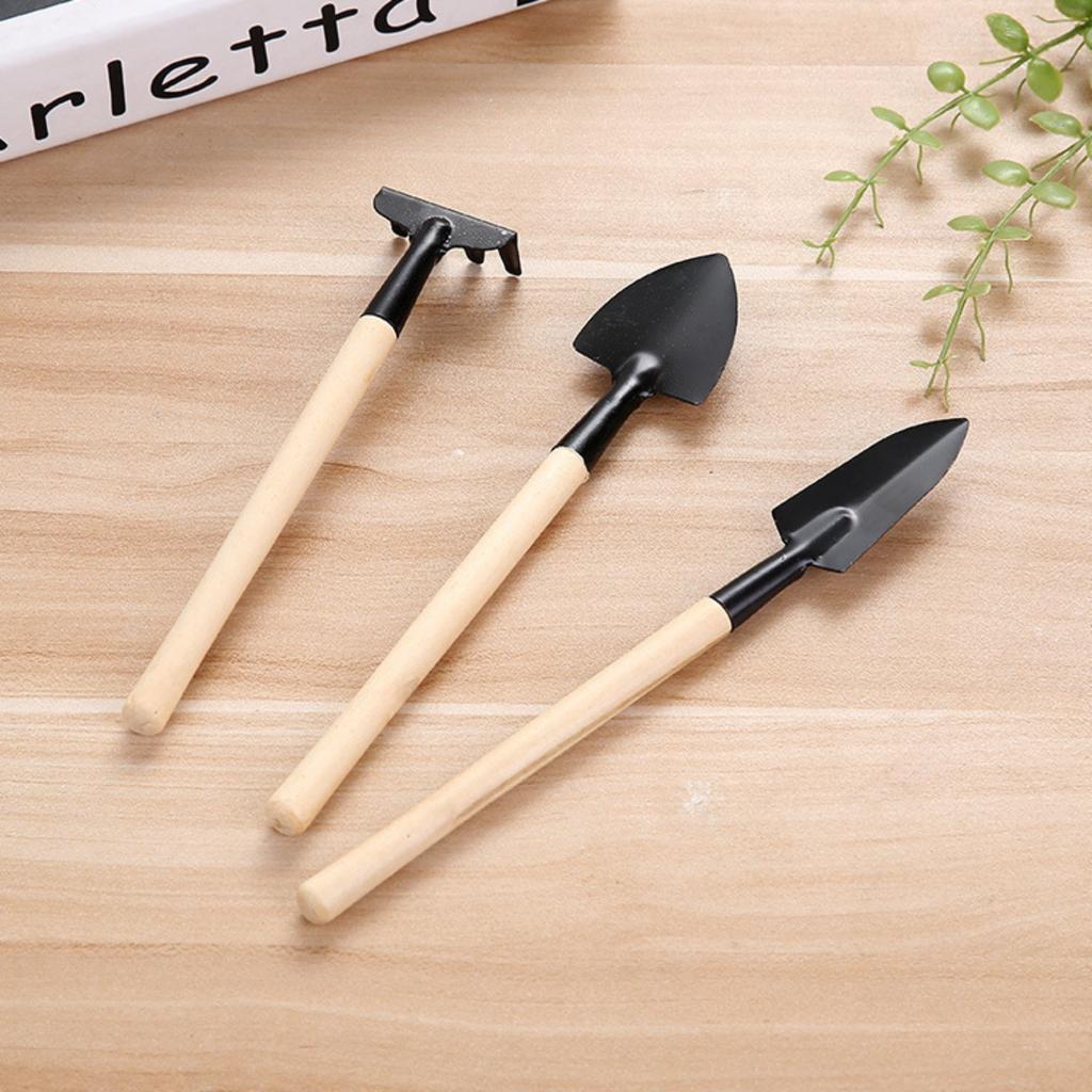 3-Piece Mini Garden Tool Set - Metal Hand Trowels and Rake for Potted Plants, Flowers & Vegetables - Manual Gardening Supplies for Indoor and Outdoor