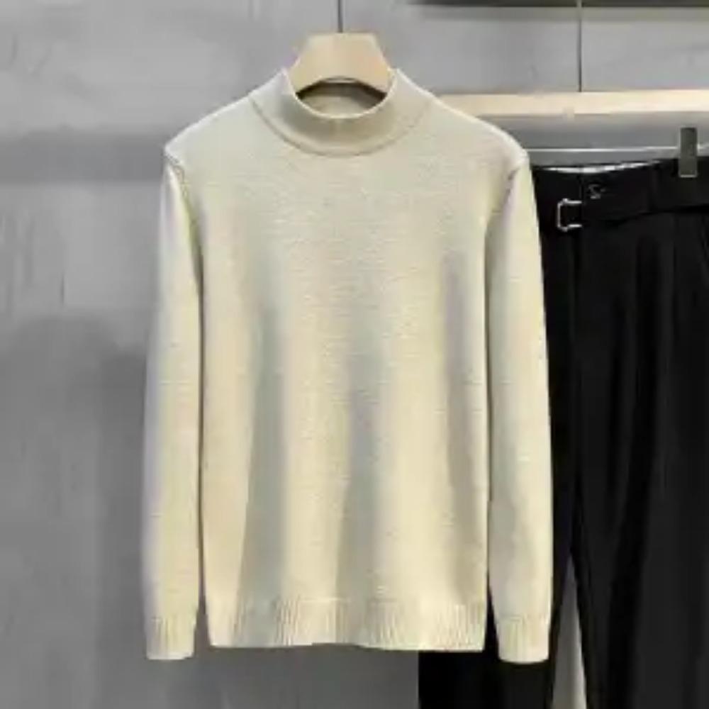 New Autumn and Winter Fashion Trend Men's Simple and Versatile Half High Neck Knit with Underlay Men's Solid Sweater