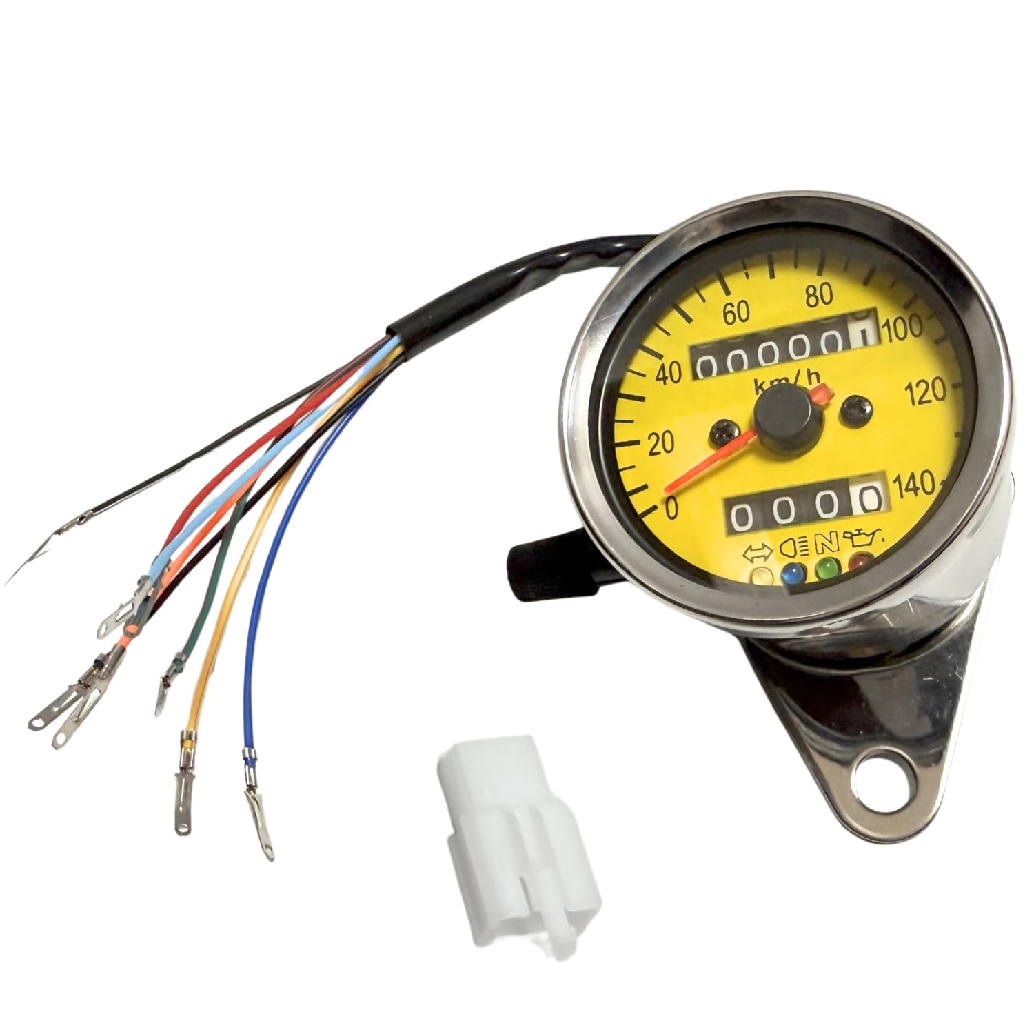 

RiNan. Motorcycle Speedometer, Mechanical LED, 140km/h, Universal, Silver x Yellow
