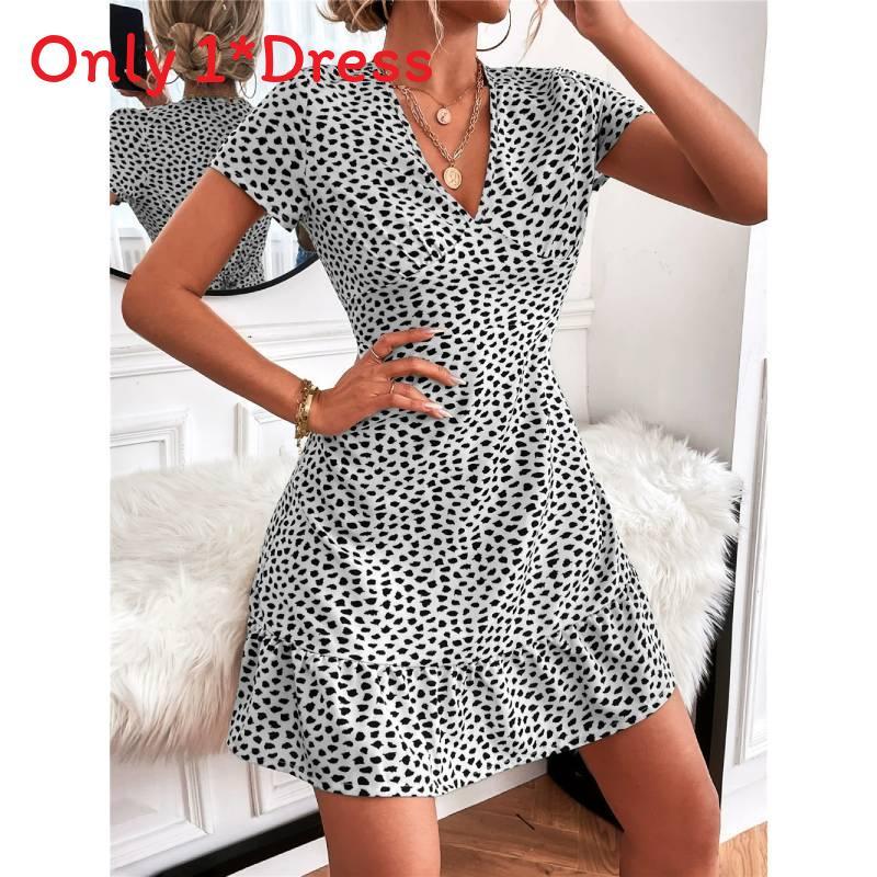 Summer Chic Floral Print V Neck Dress With Ruffle Hem For Casual And Beach Wear