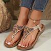 Summer new flat-bottomed pinch rhinestone sandals women