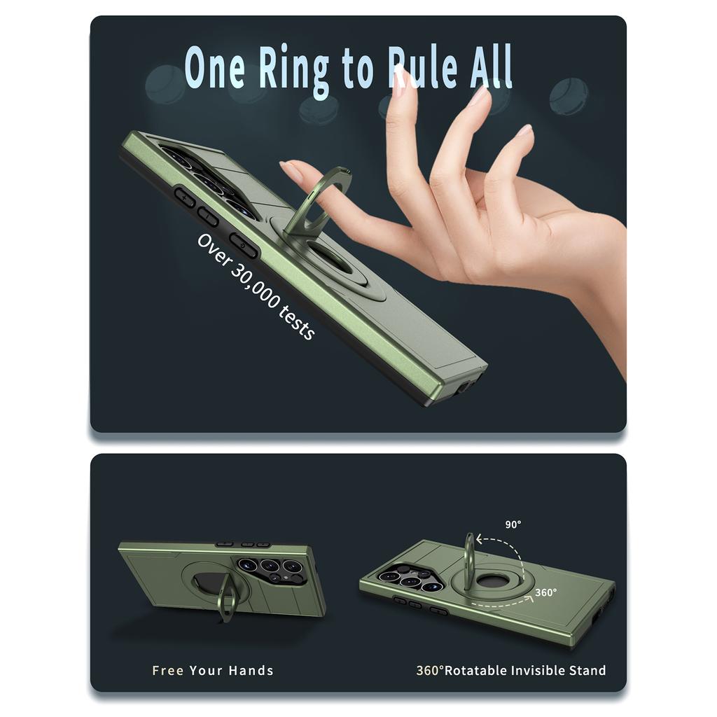 For Samsung Galaxy S24 Ultra Magnetic Case Ring Kickstand PC+TPU Phone Cover