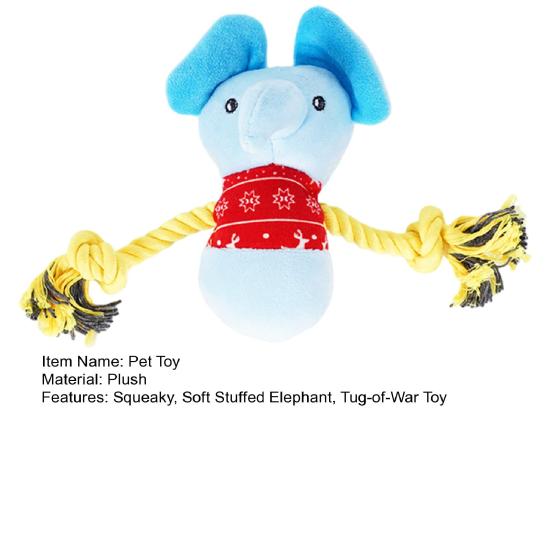Stuffed Elephant Dog Toy with Rope Arm Squeaky Plush Animal Dog Chew Toy Interactive Tug-of-War Toy for Dogs Teeth Cleaning Puppy Teething