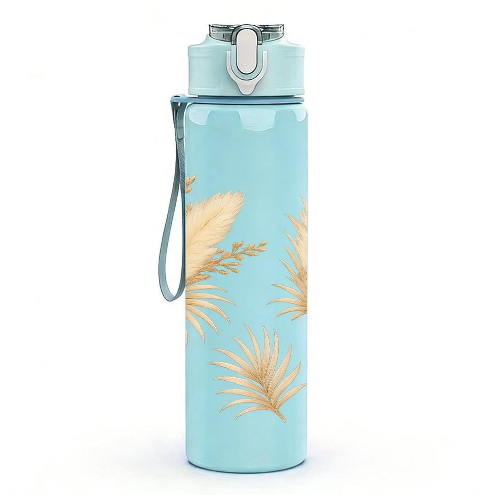 1PC Dry Beige Pampas Grass Bouquet Print 750ml Color Plastic Sports Water Bottle Leakproof Flip Straw Lid Suitable for Sports Office Home Use