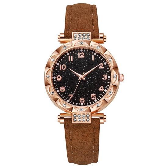 Quarz-Armbanduhr für Damen Leuchtend Kompakt Elegante Arabische Ziffern Uhr Einfache Nachtablesung Strasssteine Uhr für Studenten Büro Party Geschenke
