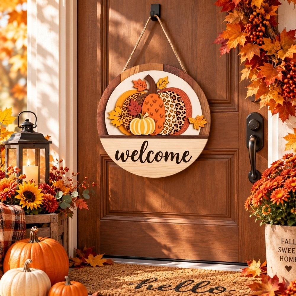 2D Flat Print Fall Halloween Decorative Sign Rustic Harvest Hanging Sign  Indoor Wall
