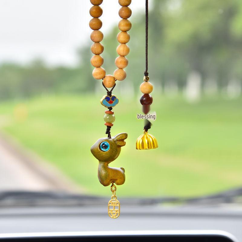 Sandalwood Deer Car Pendant: Cute Rearview Mirror Ornament for Men & Women