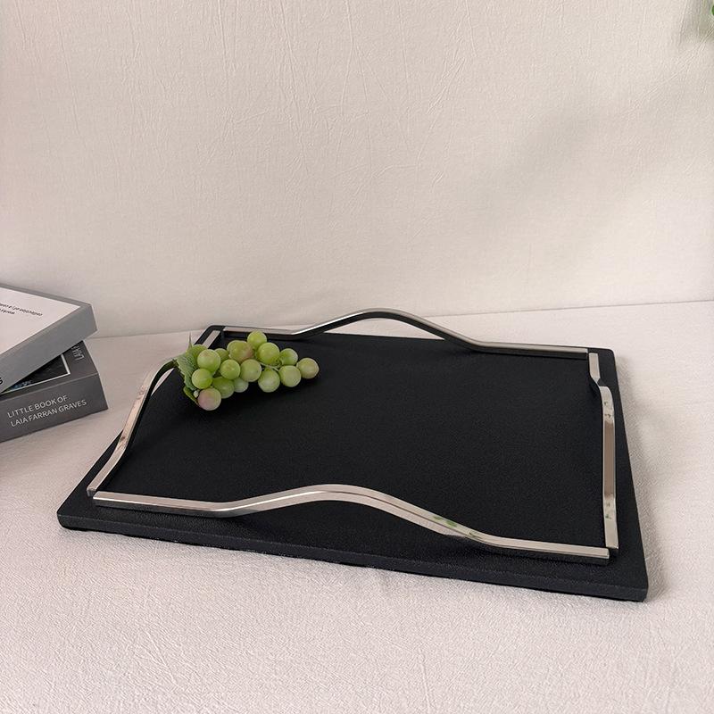 

Square Storage Trays Living Room Decoration Tray Restaurant Storage Plate with Handle Modern Home Organization Accessories