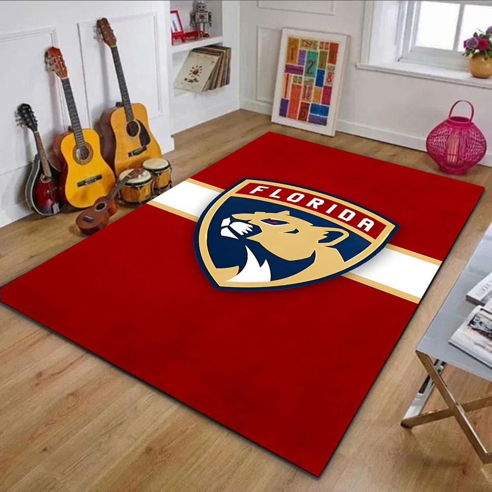 Florida Panther Logo on Red Background Patterned carpet, non slip mat suitable for living room and bedroom sofas