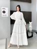 New vintage palace-style long-sleeve, stand collar, waist-cinching, slimming A-line hollow-out single-breasted dress is excellent