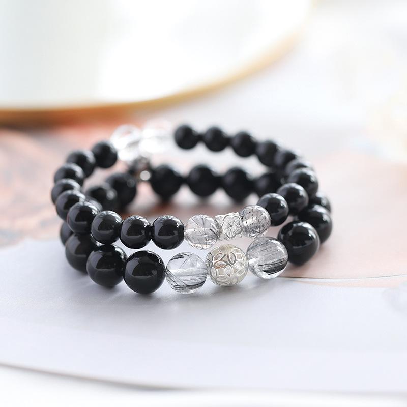 Natural Crystal Black Yellowstone Couple Bracelet Women'S Sterling Silver Pair Of 925 Silver Bracelet Valentine'S Day Gift