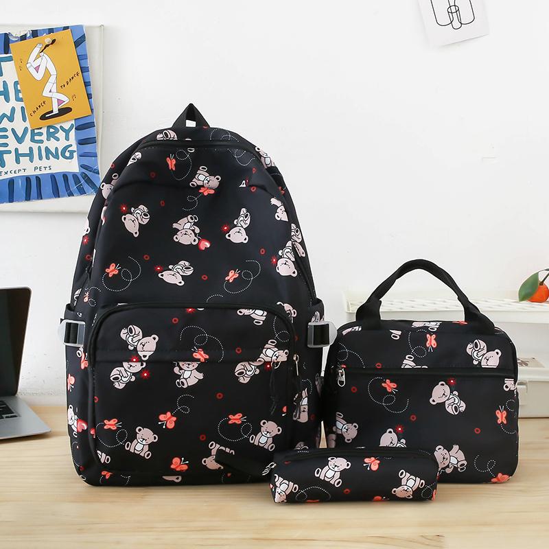 Student Cartoon Backpack Set Female Campus Backpack Lightweight Nylon Three-Piece Schoolbag