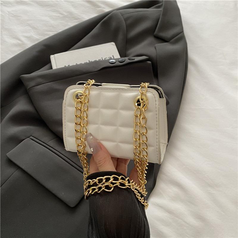 New chain checkered armpit bag women's rhombus shoulder bag trendy retro texture messenger bag