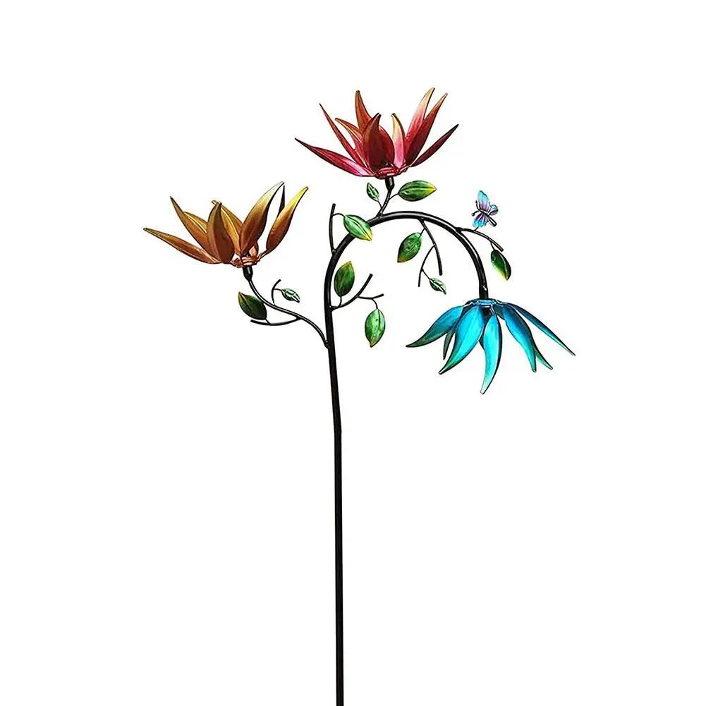Metal Wrought Iron Sunflower Colored Windmill Practical Windmill Outdoor Colored Decorative Crafts Terrace Garden U8Y3