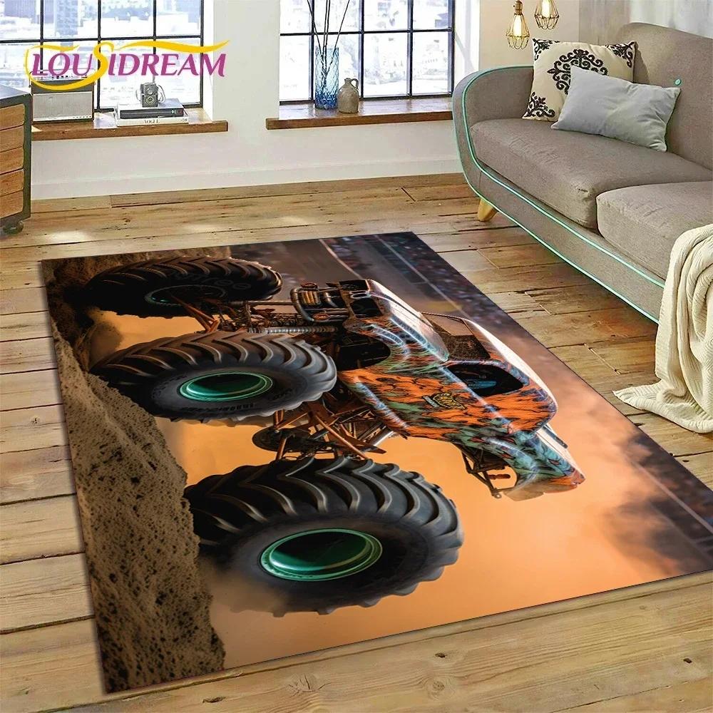 Covor Desen Animat Monster Truck Monster Jam pentru Dormitor Sufragerie Decor Canapea Acasă, Joc Copii Covor Mare Decorativ pentru Podea