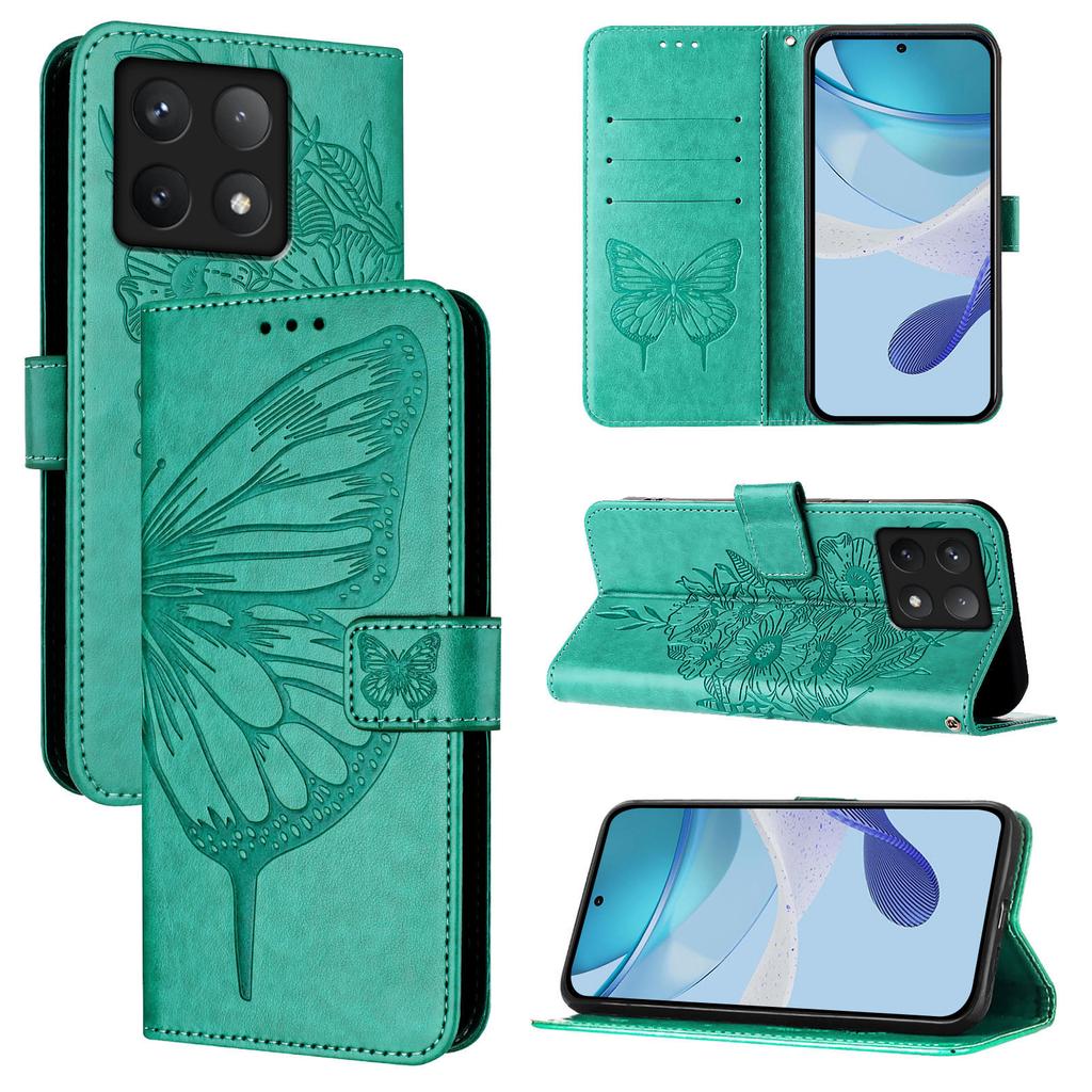 For Xiaomi 14T Pro Wallet Case with Wrist Strap Butterfly Imprint Leather Phone Cover