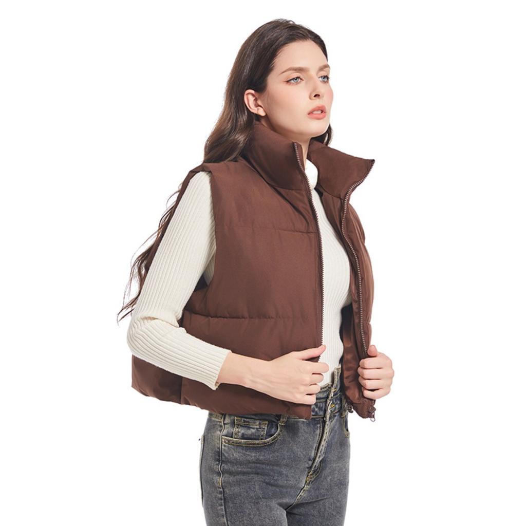 New Winter Cotton Vest For Women, Loose Korean Style Simple Stand Collar Short Sleeveless Jacket, Casual Versatile Outerwear