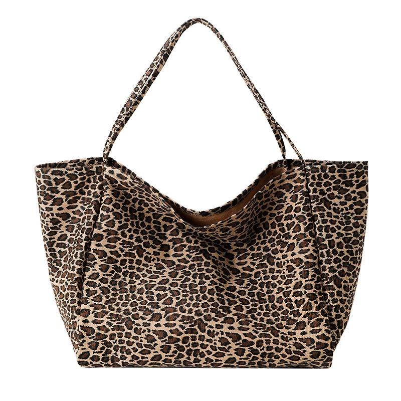Women s Vintage Leopard Print Canvas Tote Bag, Large Capacity Shoulder Bag for Daily & Work
