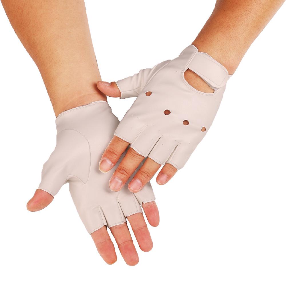 Men's Punk Gothic Leather Half-Finger Dance Gloves for Spring/Autumn Stage Performance