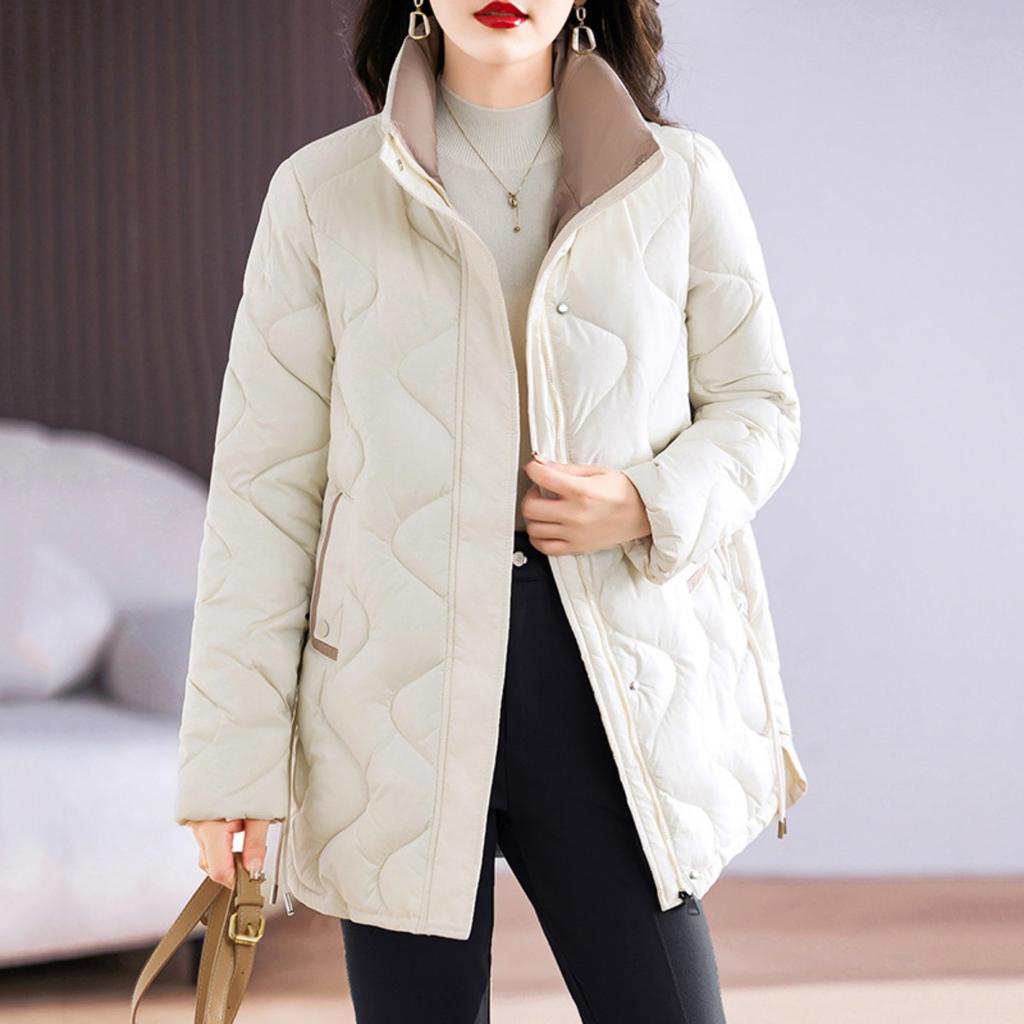 Winter New Women's Stand Collar Padded Coat, Warm Fashion Versatile Casual Thick Cotton Outerwear