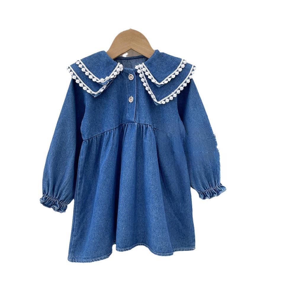Korean-Style Baby Denim Skirt Dress: Long-Sleeved Cream Spring & Autumn Fashion 2025