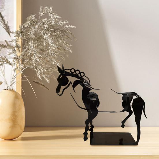 Yousheng Abstract Horse Sculpture Hollow Horse Statue with Light Metal 3D Animal Figurine Home Office Desktop Decoration Ornament