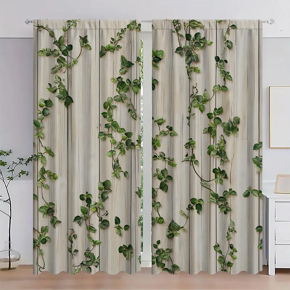 

2Pc Home Plant Vine Man Curtains With Landscape Background And Pole Pocket Curtains Kitchen Coffee Shop Living Room 100*130 Rod Pocket 1pcs