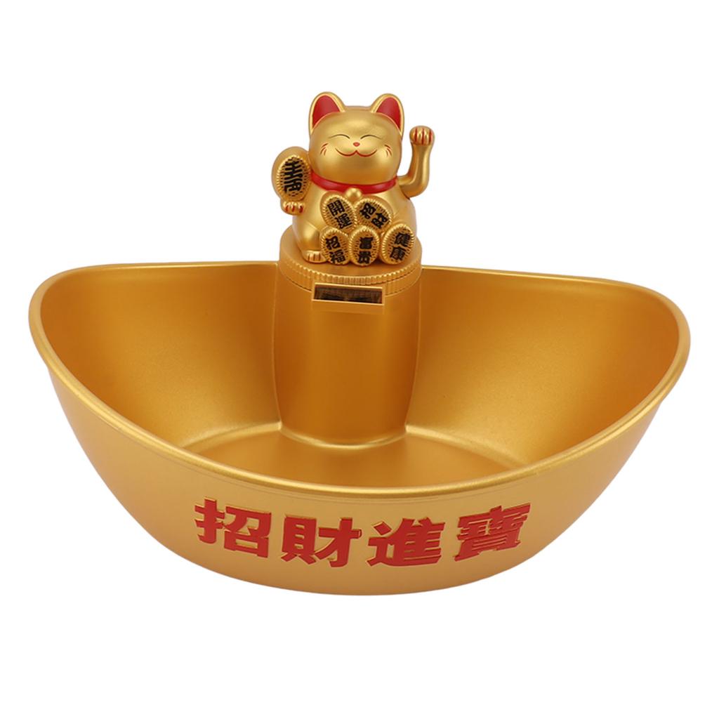 Gold Ingot Solar Energy Lucky Cat Ornament Solar Wealth Welcome Waving Hand Fortune Cat Statue Good