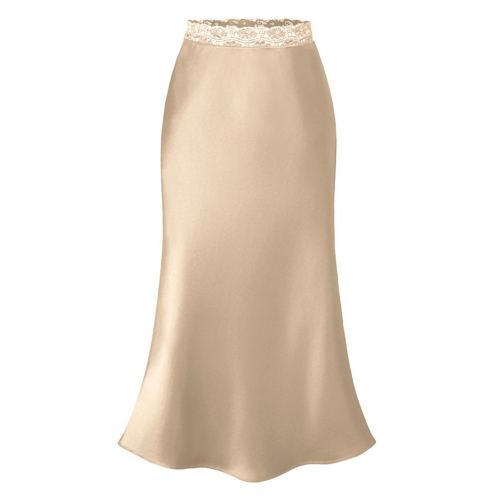 Women's Lace Waist Satin Bustier Fashion Sexy Elastic Package Hip Long Skirt Female