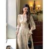 Coffee Break French Floral Chiffon Dress Women's Long Models, Early Spring New Models, Super Good-looking Waist Dress