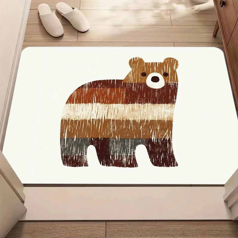 Cute Retro Patchwork Bear Print Bath Mat Non SlipWashable Kid Friendly Floor Carpet for Bathroom Bedroom Entryway Cozy Decor