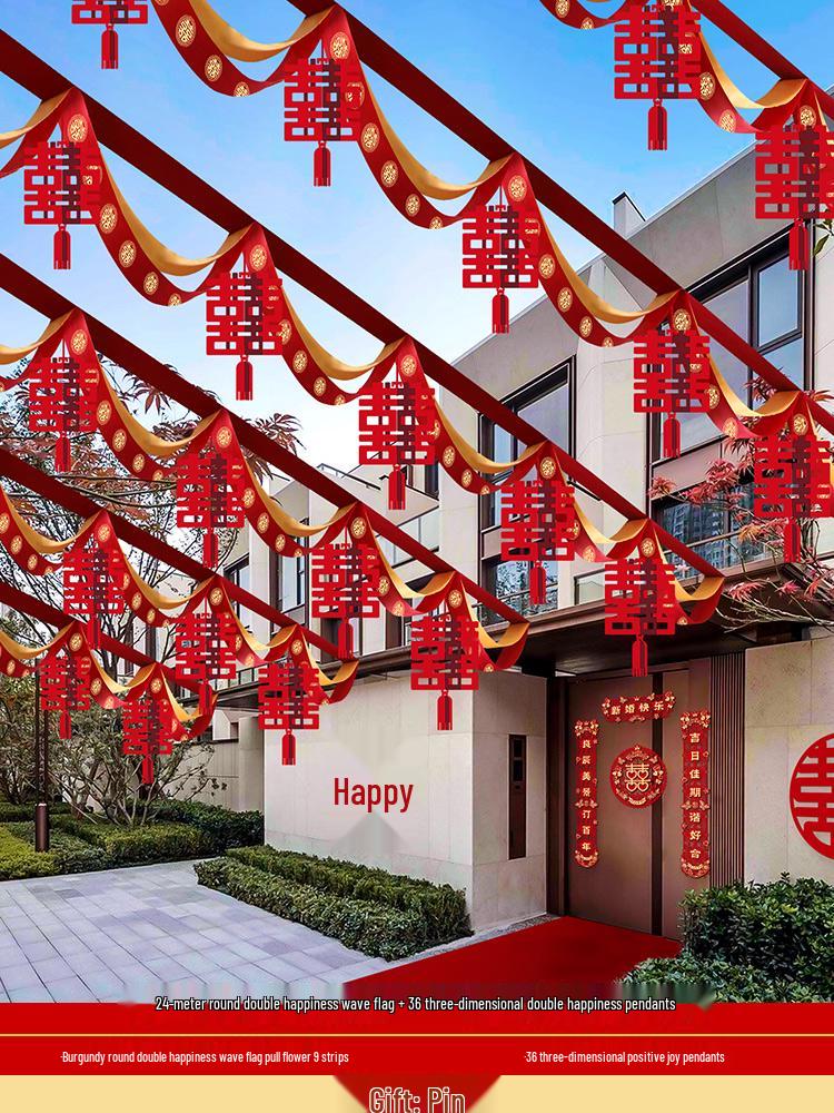 Outdoor Wedding Decor: Pull Flowers, Wave Flags, Ribbons, and Banners for Stairs and Yard