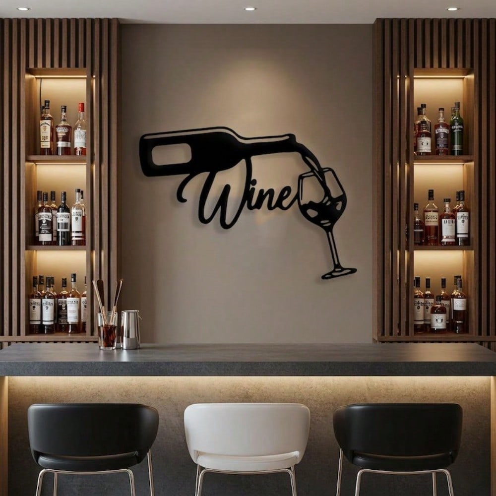 Modern Wine Metal Wall Art, Rotating Hook Bar Sign for Home Decor & Gifts
