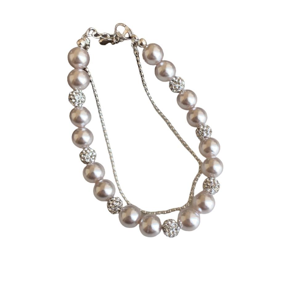 Charm Pearl Crystal Bracelet Shining Zircon Double Layer Bracelet Sweet Beaded Hand Bangle  Party