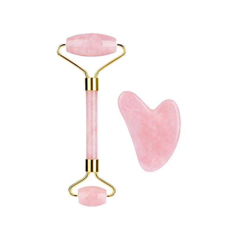 Rose Quartz Gouache Scraper Face Massage Roller Gua Sha Scraper Set Natural Jade Stone Jade Roller Massager For Face Box