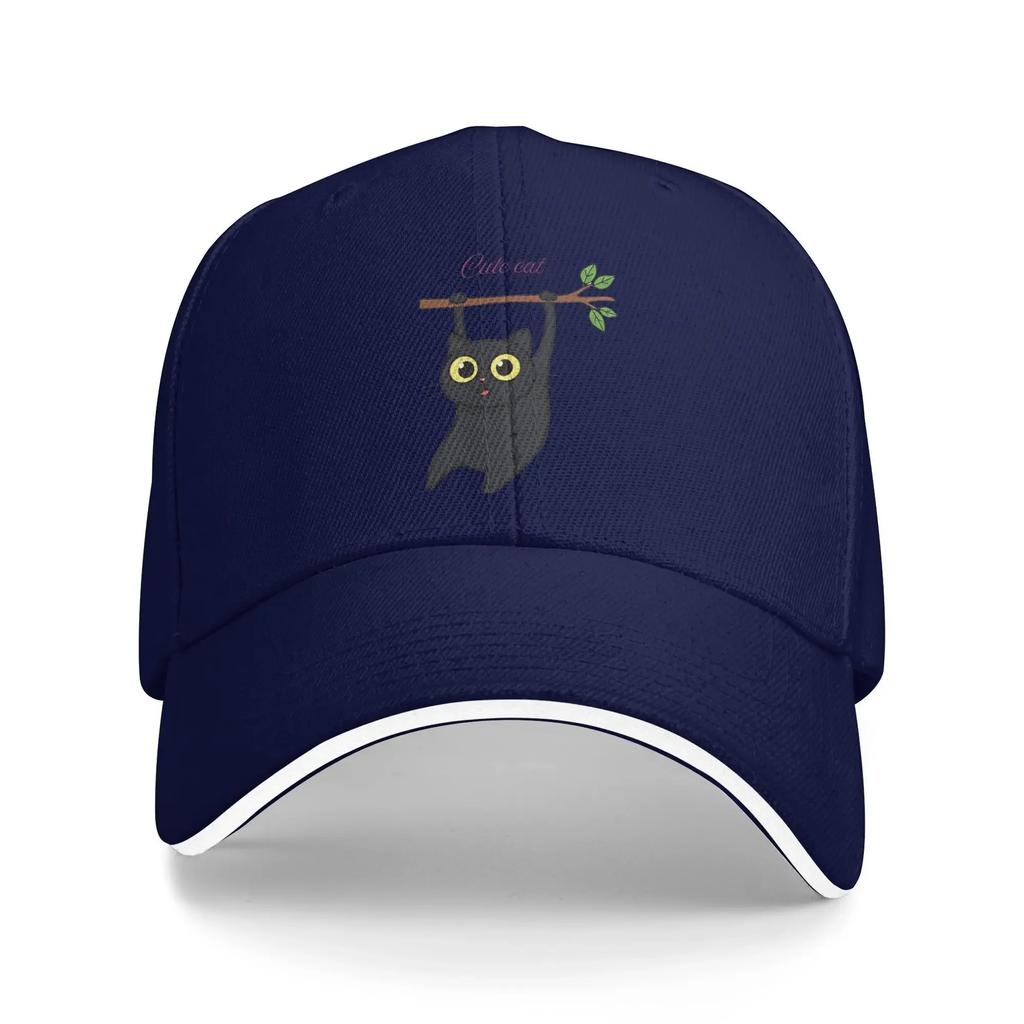 Cute Black Cat Hanging On Casual Baseball Cap Spring Trucker Hat Adjustable Outdoor Sports Snapback Cap Unisex Unisex Fashion Caps